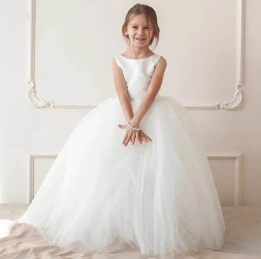 Ivory White Flower Girl Dress for Wedding Layers Tulle Open Back Kid Party Pageant Gown First Communion Dresses