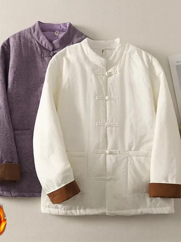 

Корейское японское элитное новое китайское хлопковое пальто на пуговицах в стиле ретро, женское хлопковое пальто большого размера с вышивкой и воротником-стойкой