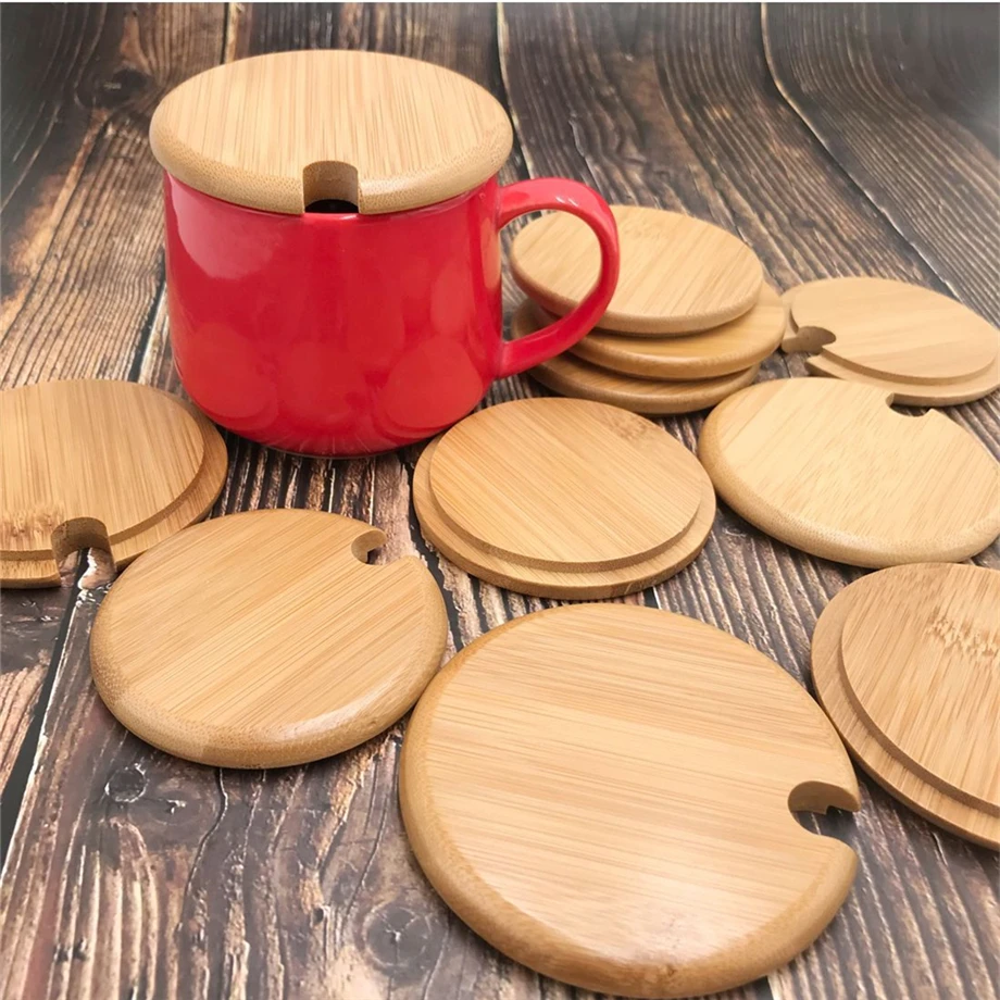 

300pcs/Lot Bamboo Jar Tumbler Lid Cup Cap Mug Cover Top With Side Opening For Straw/Spoon Mold-free Diameter 82/86/90/94mm