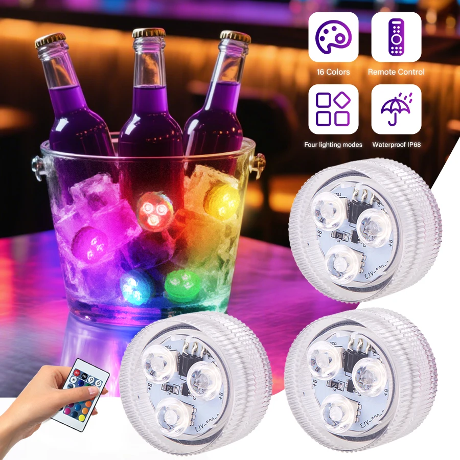 Submersible LED Night Lights Remote Control RGB Tea Underwater Light Battery Powered for Party Vase Fish Tank Room Decoration