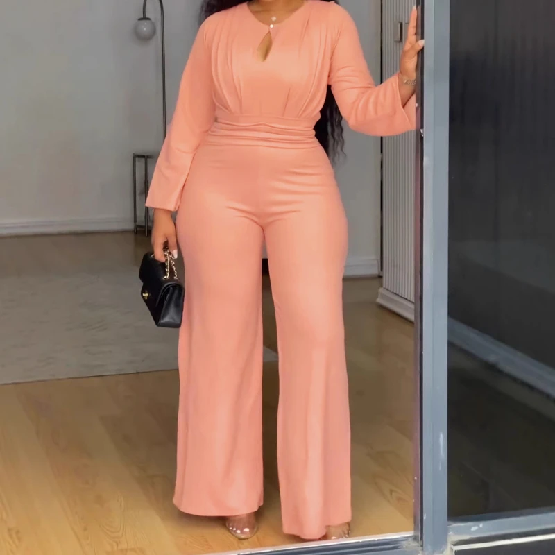 

Women Jumpsuits for Summer Long Sleeve High Waist Straight Overalls Ruched Party Vintage Streetwear One Piece Suit Romper 2025