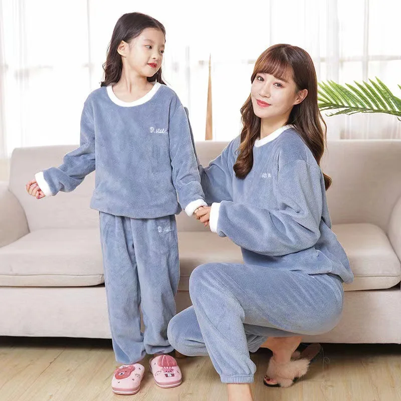 Flannel Pajama Pullover Top Winter Toddler Children Baby Coral Fleece Warm Sweatshirt Pant 2pcs Boy Girl Kids Fall Sleepwear Set