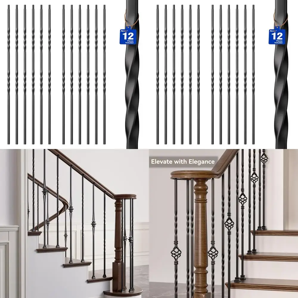 

Набор из 12 черных полых железных балясин для перил террас и внутренних лестниц