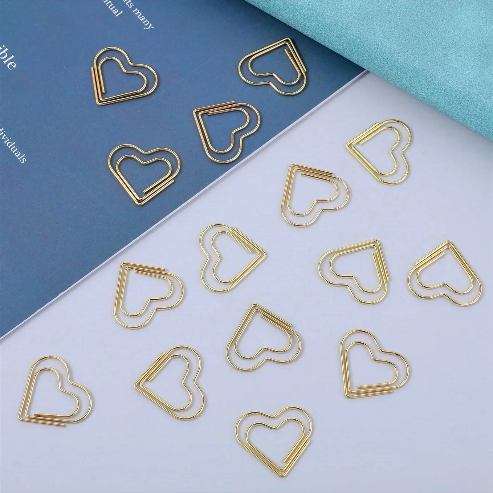 50 قطعة من مشابك الورق على شكل قلب ذهبي، مشابك ورق صغيرة للوازم المكتبية، مشابك ورق صغيرة، إشارة مرجعية لتزيين الزفاف