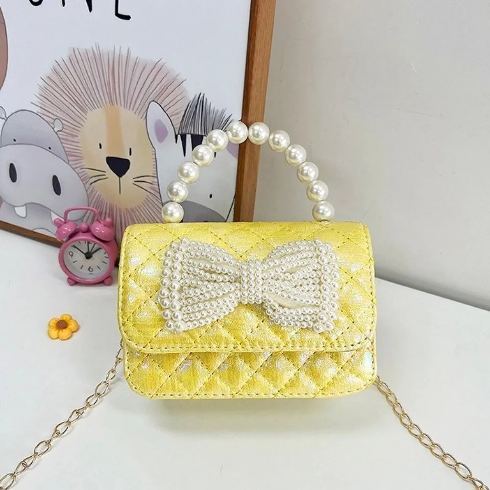 موضة بولي Leather الجلود اللؤلؤ حقيبة يد الكورية نمط صغير القوس حقيبة كروسبودي بلون حقيبة كتف الأطفال محفظة نسائية للعملات المعدنية تخزين الهاتف