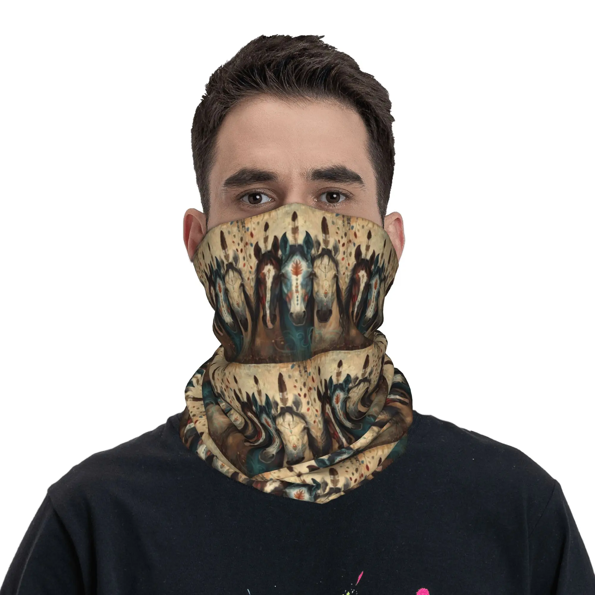 Wild Horse Design Bandana Neck Cover Printed Face Scarf Balaclava Outdoor Sports Unisex Adult Windproof