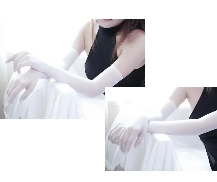 New Solid Color Long Tube Stockings Gloves Ultra-Thin Five Finger Seamless anti Hook Silk Long Transparent Etiquette Gloves Suns