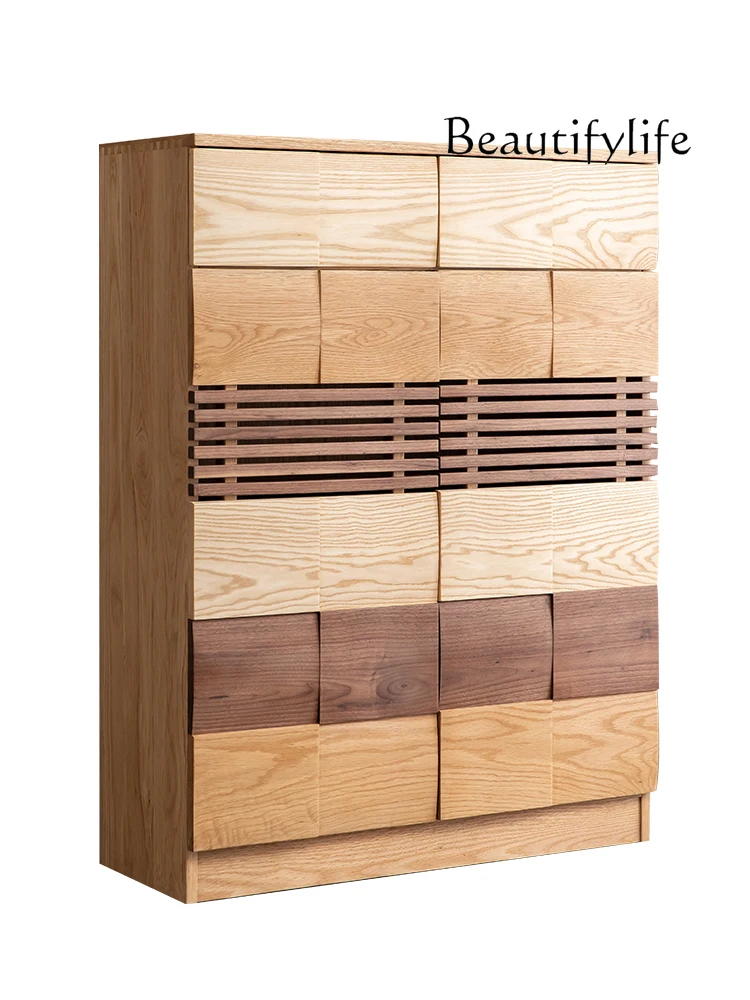 

Japanese Style Plaid Solid Wood Shoe Cabinet Living Room Entrance Entrance Cabinet Black Walnut Oak Shoe Rack Storage Cabinet