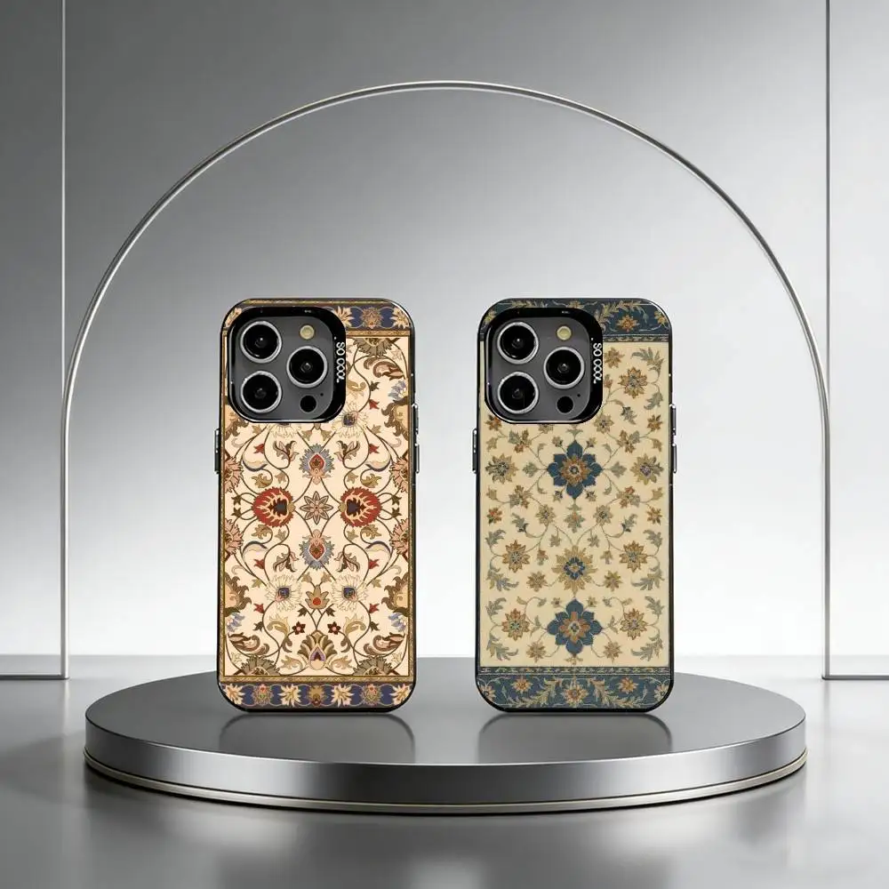 Persian Carpet Floral Pattern Phone Case For iPhone 17,16,15,14,13,12,11 Plus,Pro Max,XS,Colorful Silver Phone case Funda Cover