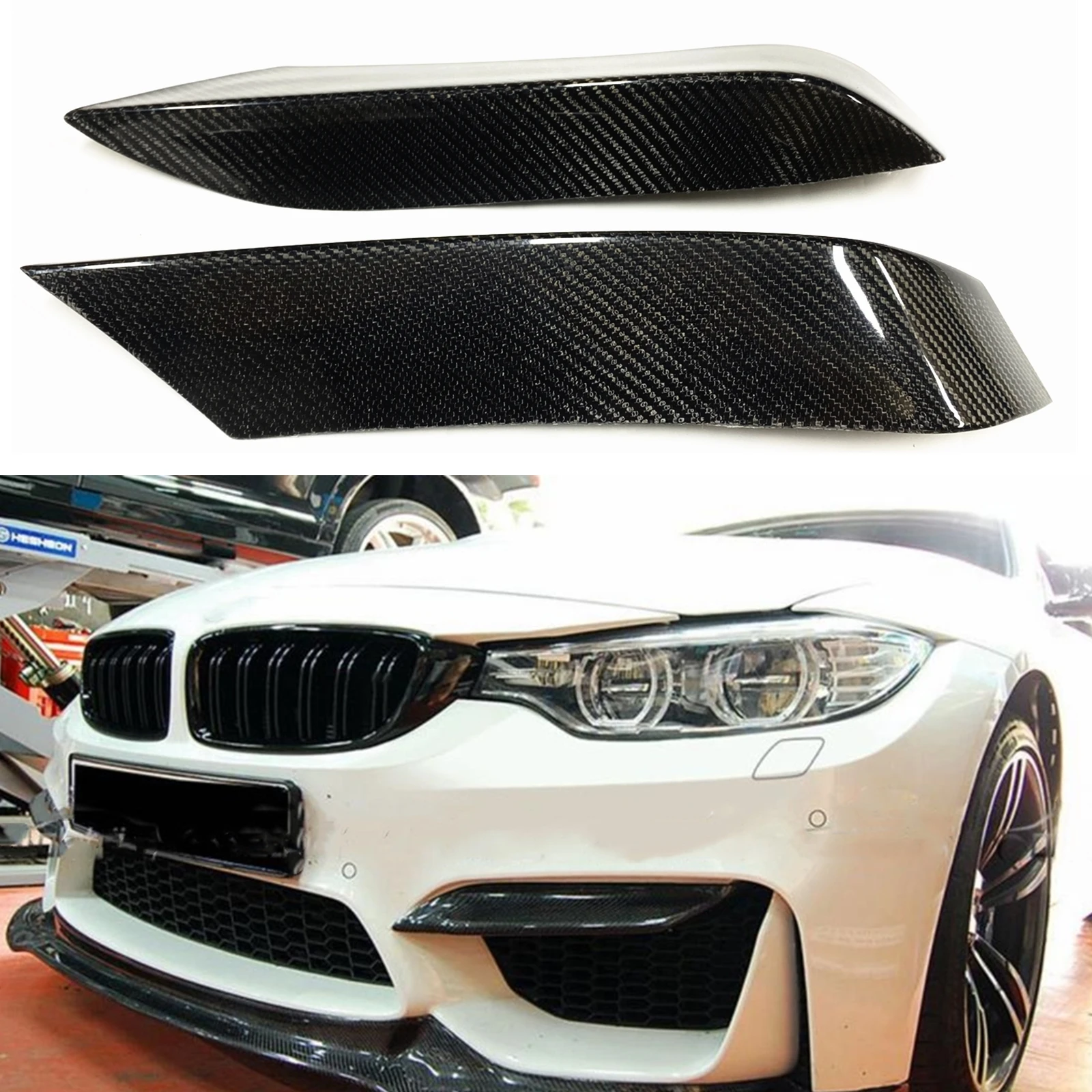 

Front Bumper Spoiler Side Splitter Frame Lip For BMW F80 M3 F82 F83 M4 2015-2020 Carbon Fiber Fog Light Lamp Cover Air Vent Trim