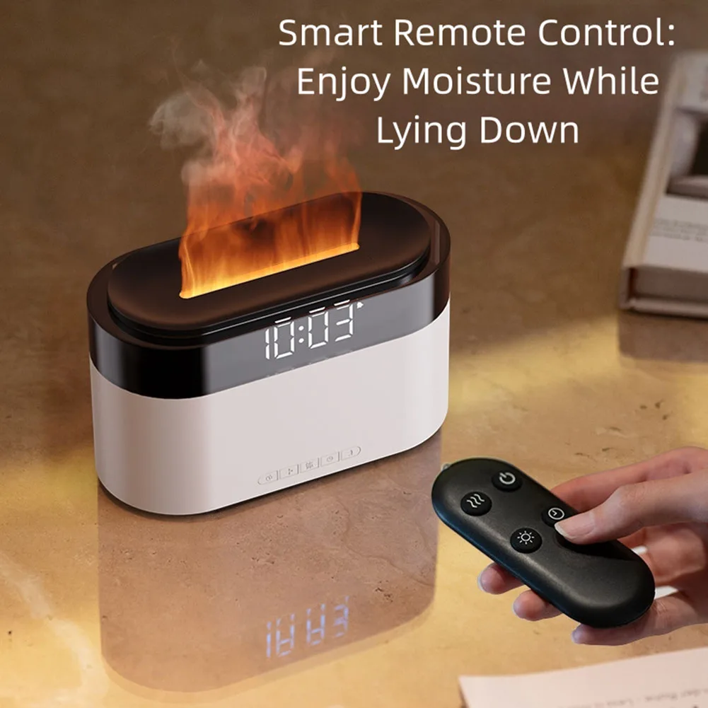 

3-in-1Colorful Flame Humidifier Alarm Clock Home Desktop Clock Flame Diffuser Automatic Water Level Shut Off Remote Control New
