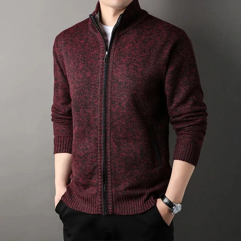 Maglione lavorato a maglia con colletto rialzato da uomo Autunno Inverno Nuovo cardigan Top Giacca coreana slim in tinta unita