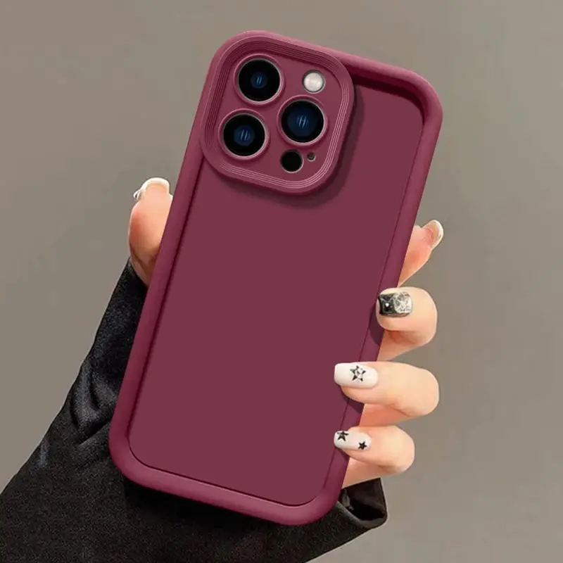 Phone Case For Realme 12 Pro Plus C67 4G GT3 C20 C11 C53 C55 C12 C15 5I 5S 6I cover Wine Red Classic Silicone Couqe