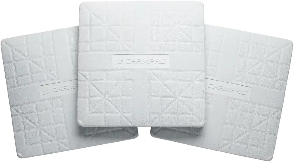 Pro Style Molded Rubber Baseball Softball Base Set of 3 with Ground Anchors, White, 15