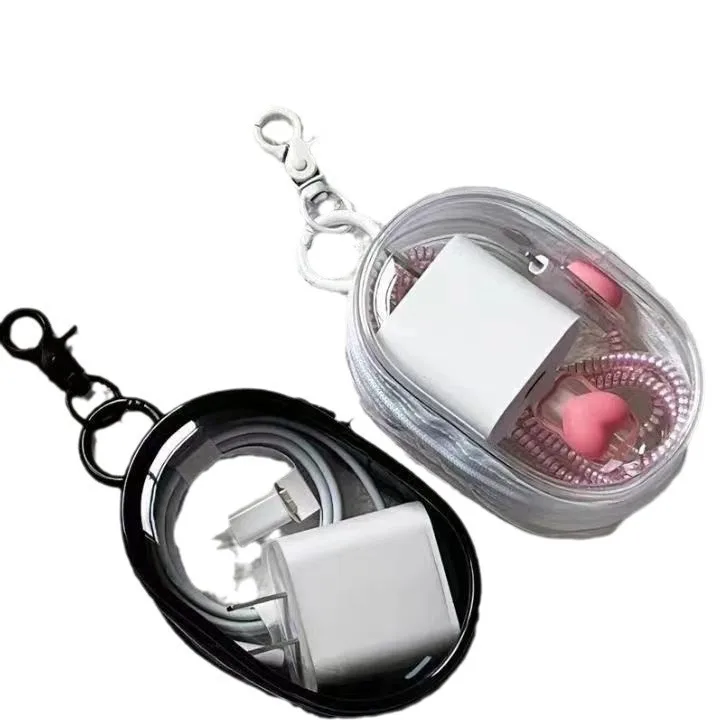 Mini bolsa de almacenamiento portátil transparente con cremallera para cargadores de auriculares, muñeca de dibujos animados, caja misteriosa para niños, bolsa de regalo organizadora para niños