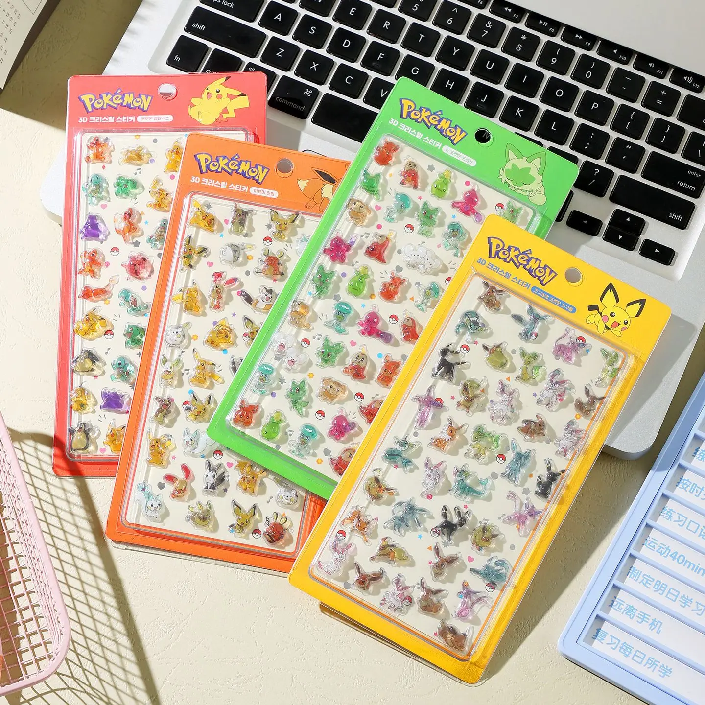 

4pcs for Pikachu Stickers 3D Crystal Stereo Cartoon Anime Phone Case Decorative Stickers - Stylish & Transparent Stickers Gift
