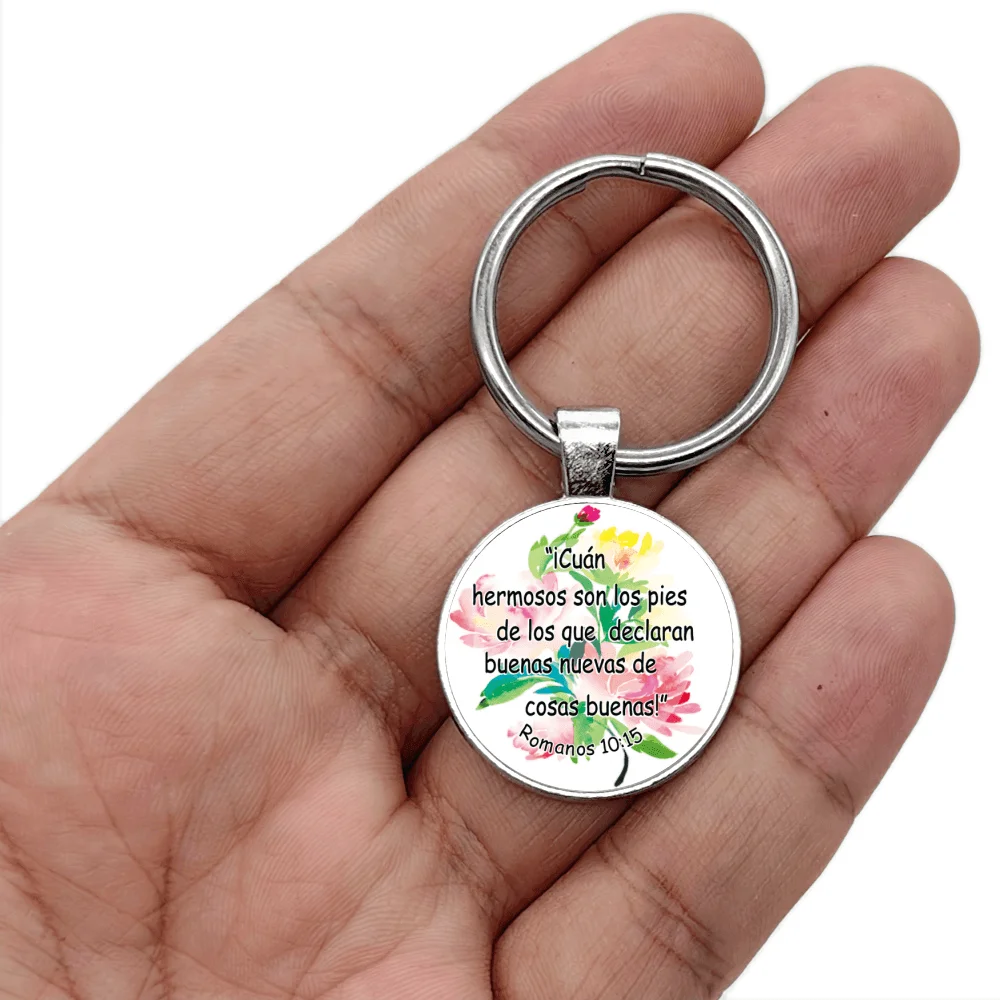 1pc Spanish Bible Key Chain Romanos 10:15 Keychains For Women Men Christian Jewelry Gifts