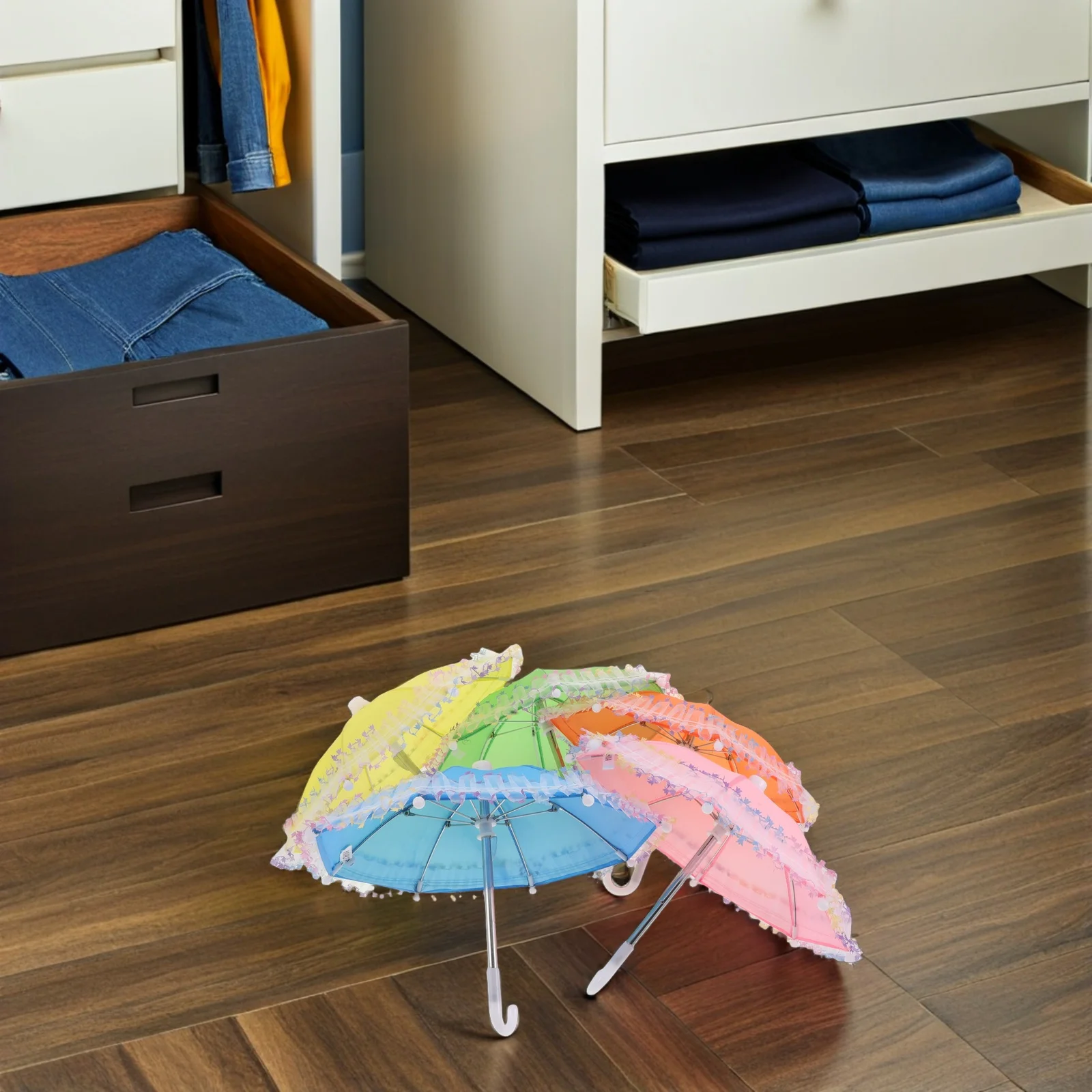 

5Pcs Mini Lace Umbrella Parasol Pretend Play Accessory Miniature Decoration Portable Dollhouse Umbrella Mini Decor