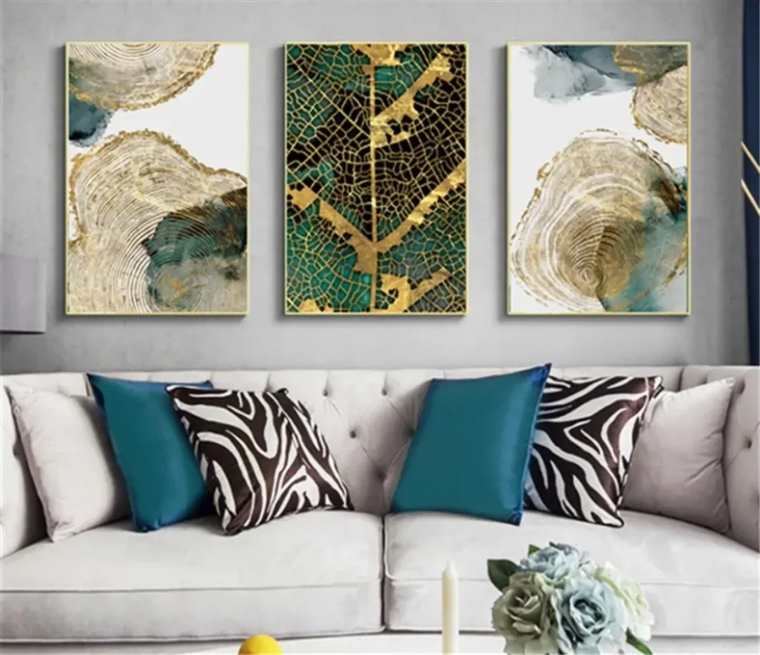 Gold Leaf and Trunk Texture Abstract Wall Art Gold Canvas Poster Print Decorative Picture Painting Modern Living Room Home Decor