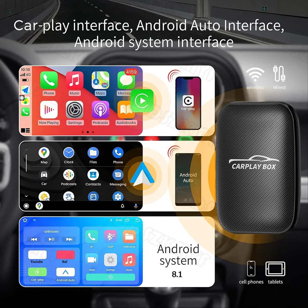 4 in 1 Wireless Carplay Adapter Carplay Ai Box Android Auto Carplay Car Multimedia Player Support YouTube Netflix Car Streaming