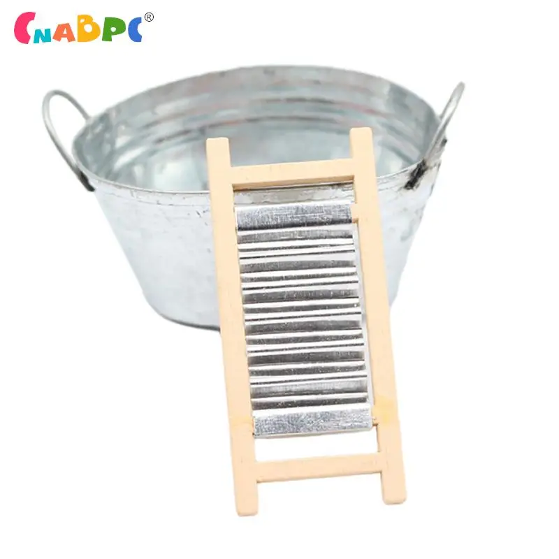 Dollhouse Mini Iron Basin Washboard Bathroom Decoration Products Outdoor Garden Microscopic Model