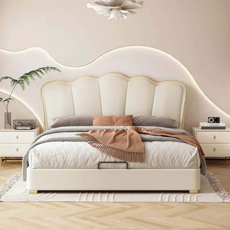 

High End Nordic Wood Bed Frame Double Storage Master Modern Queen Bed Frame White Luxury Aesthetic Letto Matrimoniale Furniture