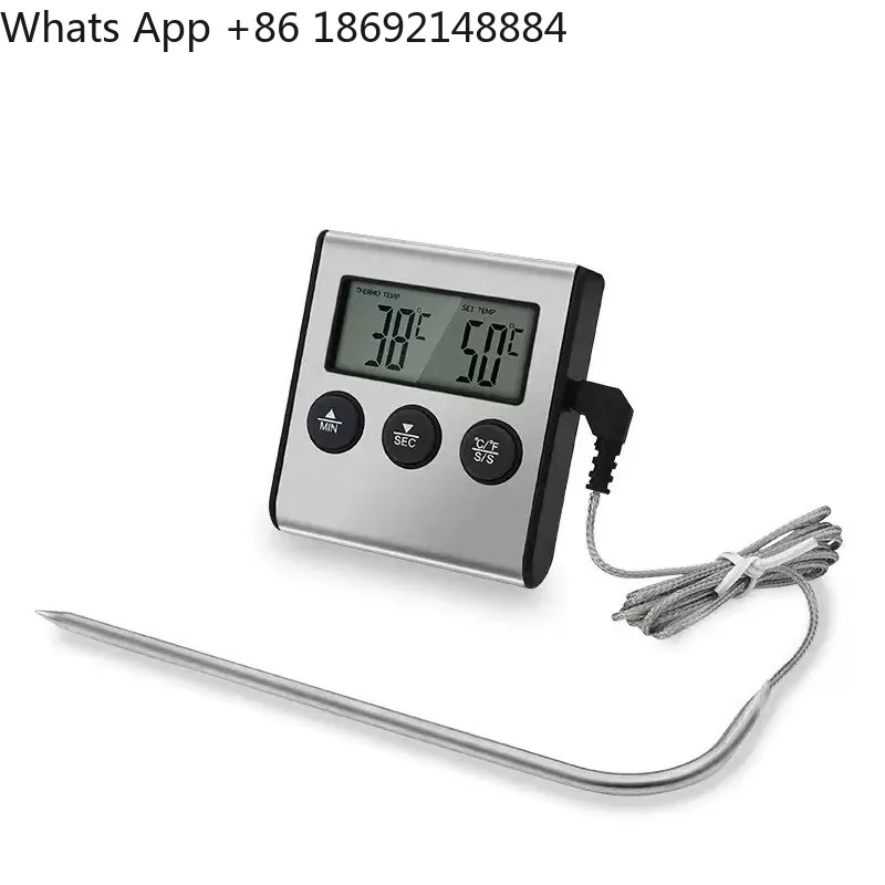Digital display thermometer, electronic timer, food kitchen probe, barbecue roast, temperature measurement, portable