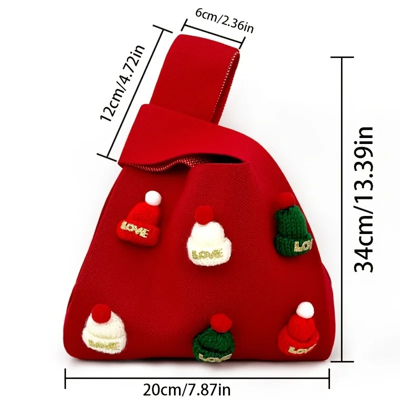 3 estilos de bolsos de punto de la serie navideña y de Año Nuevo a la moda, bolsos de compras versátiles para ir al trabajo, regalos hechos a mano, bolsas de dulces