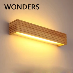Modern Nordic Rectangle Wood Wall Lamp LED Nature Material Bedroom Decoration Sconce Light Living Room BackGround Simple Lustres