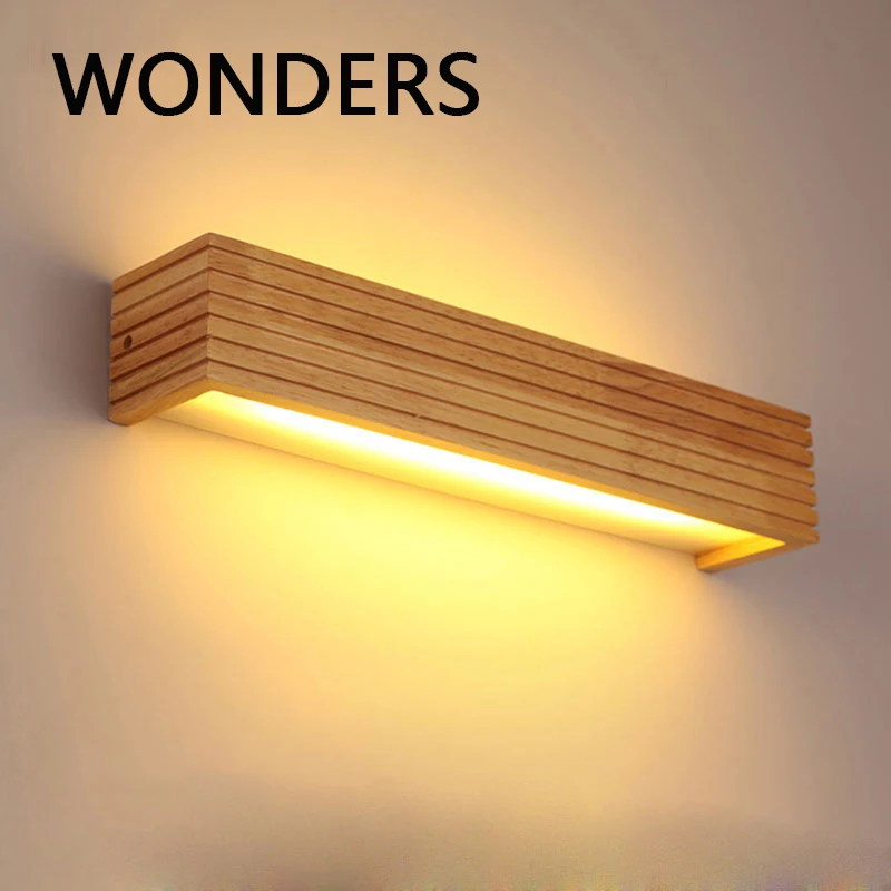 Modern Nordic Rectangle Wood Wall Lamp LED Nature Material Bedroom Decoration Sconce Light Living Room BackGround Simple Lustres