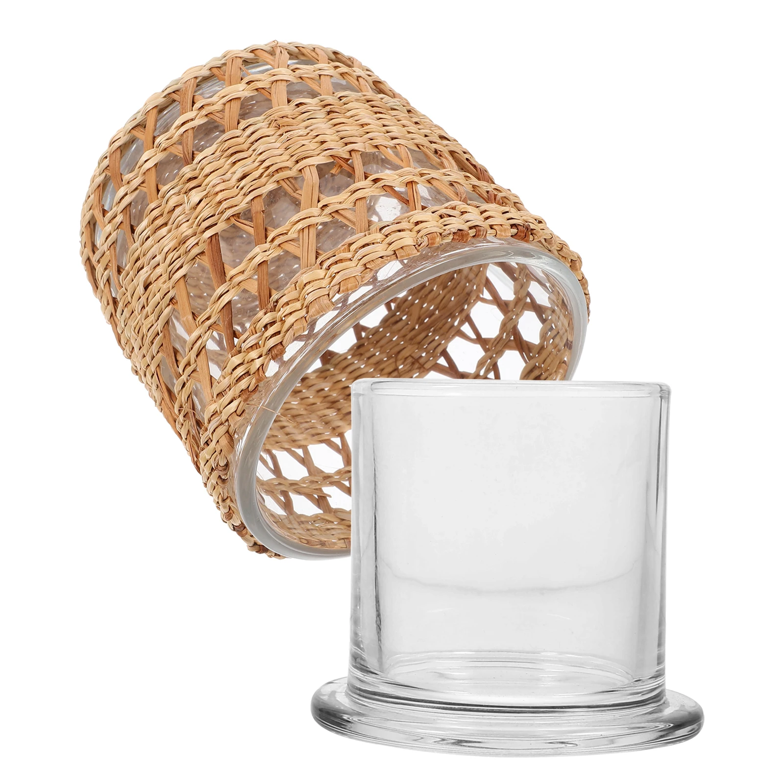 

Shade Cover Straw Wrapped Transparent Windproof Cloche For Home Bedroom Decor Holder Glass Dome Rattan Woven Cover