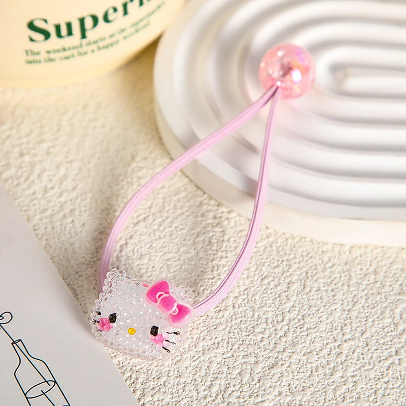 2 Stuks Kawaii Anime Rubber Band Schattige Cartoon Kt Kat Kuromi Hoge Stretch Hoofdband Voor Meisjes Delicate Zoete Haar Ring Haar Accessoire