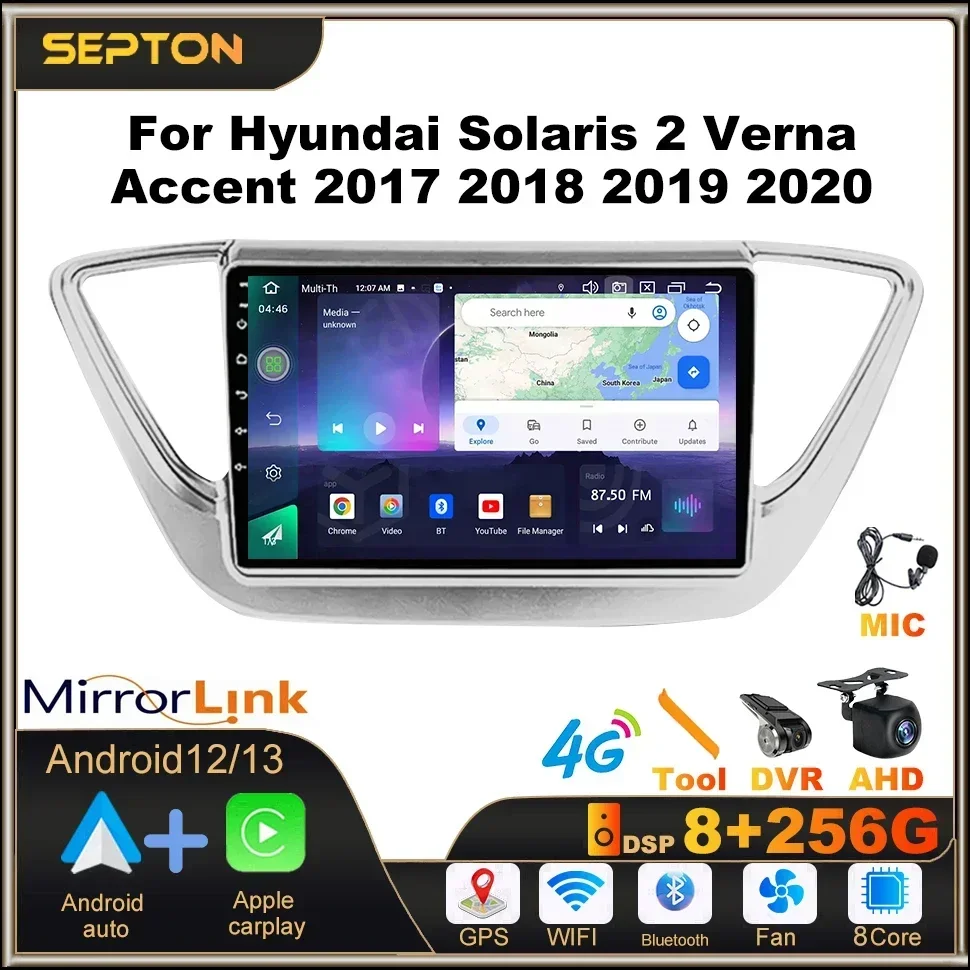 

SEPTON Car Radio for Hyundai Solaris 2 Verna Accent 2017 2018 2019 2020 Android Multimedia Smart Car Systems Player GPS Carplay