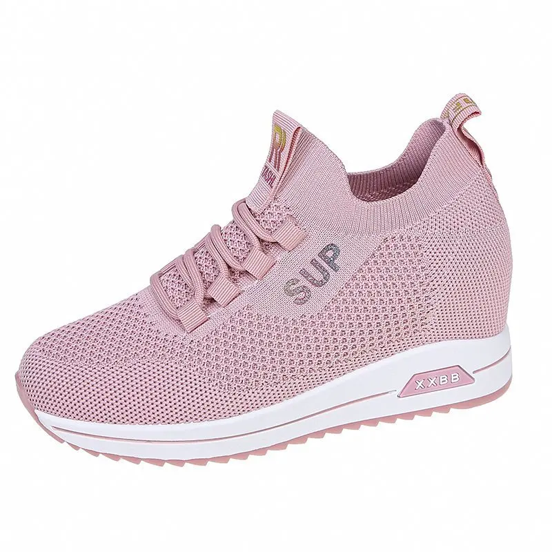 Scarpe con plateau bianche tacco nascosto donna Casual Platform Sneakers donna altezza aumento zeppe scarpe per donna scarpe da ginnastica nero rosa