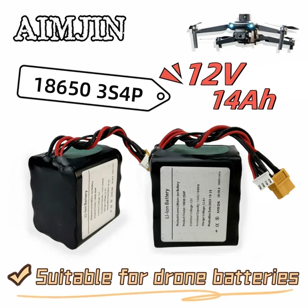 14Ah High Capacity UAV Battery 18650 3S4P 12V Rechargeable Li-ion Battery Pack for Various RC Airplane Quadrotor XH2.54-4P XT60