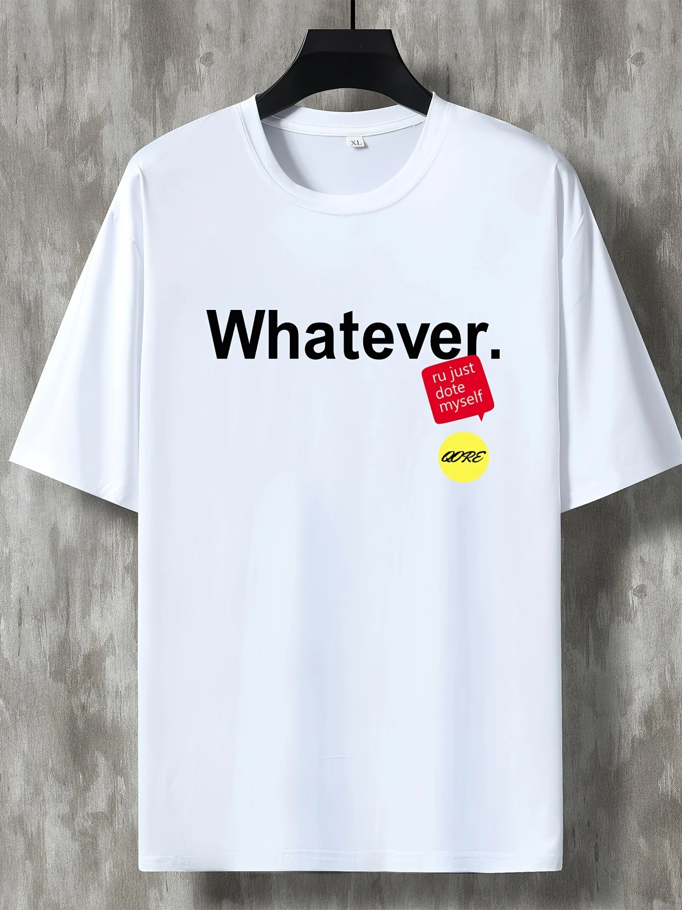 Mens Simple Letter T Shirt Whatever Slogan Color Sticker Graphic Print Short Sleeve Crew Neck Casual Cotton Male Daily Tee