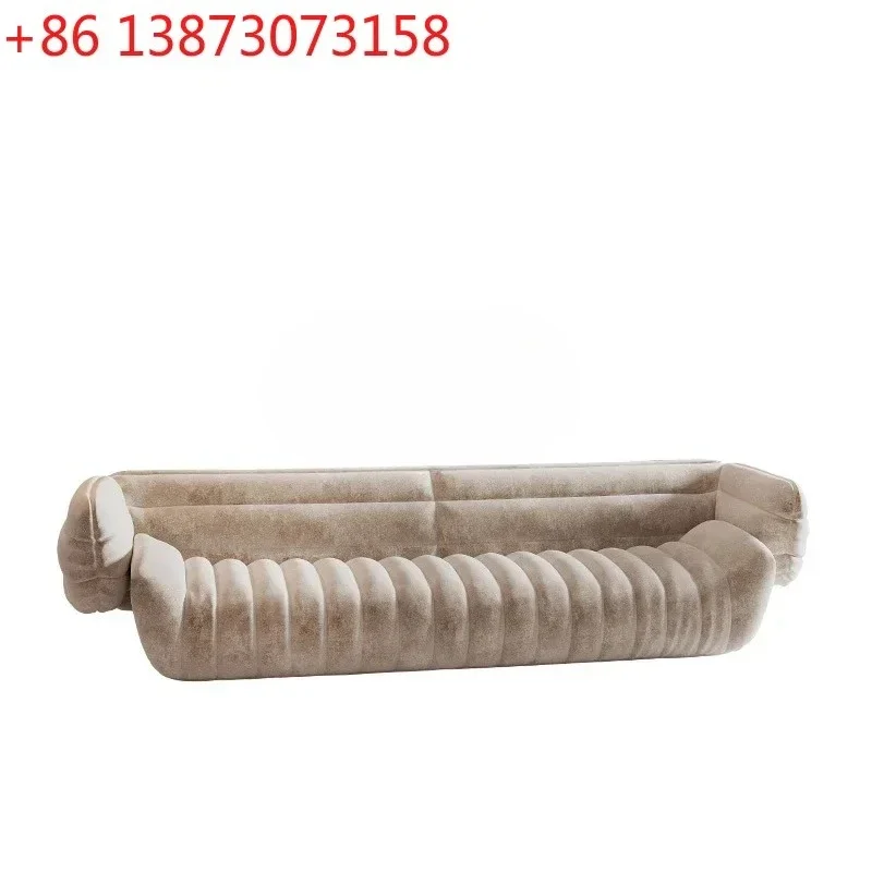 88.Italian Light Luxury Brushed Velvet Cloth Sofa Faux Leather Modern Design Large Apartment