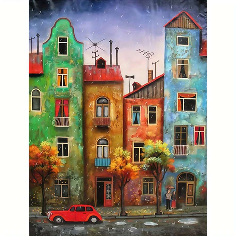 

(Quiet Colors Store)[DIY Canvas Art Print] 1pc Beginner-Friendly DIY Canvas Art Print - Autumn Rainy Street Scene, 16x20 Inch F