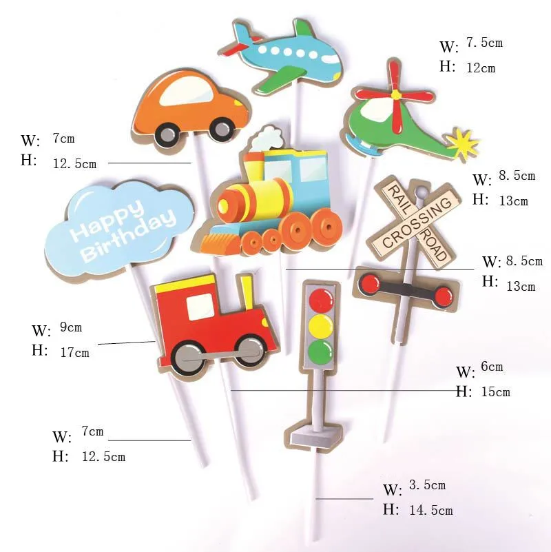 Happy Birthday Cake Topper Car Plane Traffic Light Wedding Decor Flag Kids Party DIY Baking Supplies Cupcake Toppers Baby Shower