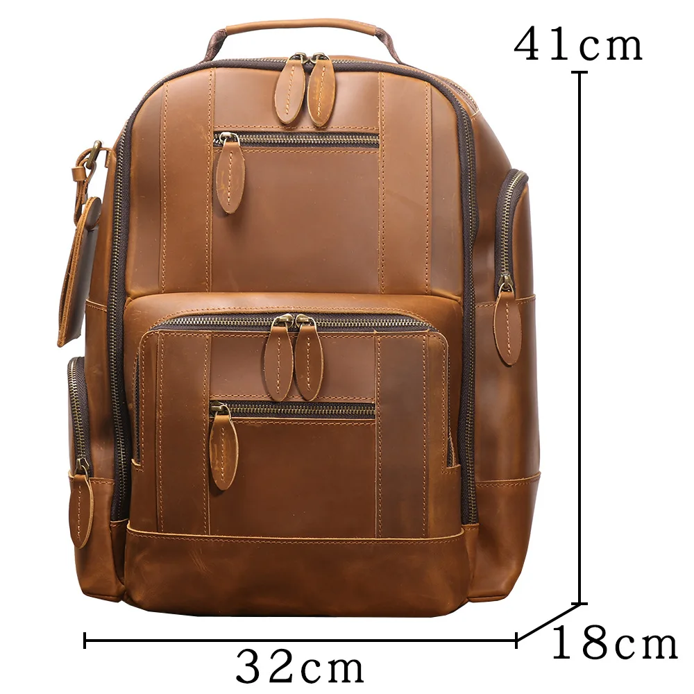 Men's retro leather solid color backpack versatile travel backpack casual large capacity computer bag outdoor sports backpack
