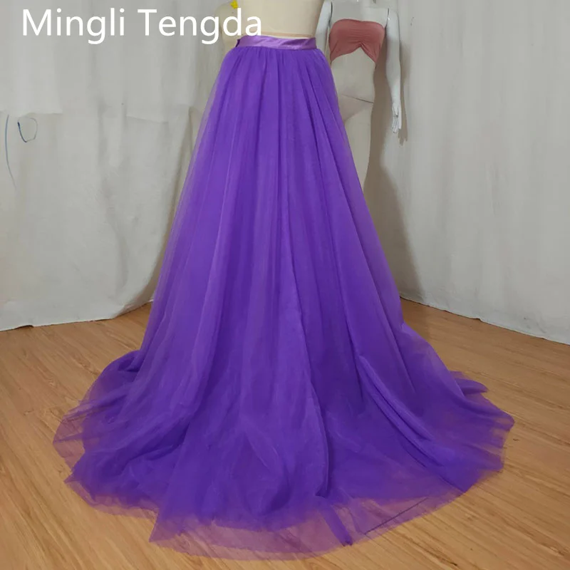 Mingli Tengda Solid 6 Layers Soft Tulle Purple Skirt Bride Detachable Train Wedding Petticoat Tutu Crinoline Underskirt Women