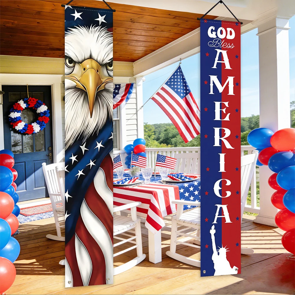 1 Set patriotisches Veranda-Banner, amerikanische Flagge, Polyester, Unabhängigkeitstag, Haustür-Hängedekoration für die Partydekoration zum 4. Juli – Detail 2