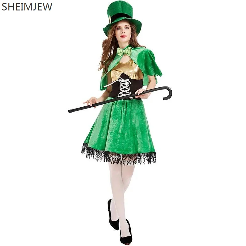 

Sexy St.patrick's Day Green Lucky Fairy Fancy Dress Ireland Traditional Festival Dress Halloween Carnival Party Cosplay Costumes