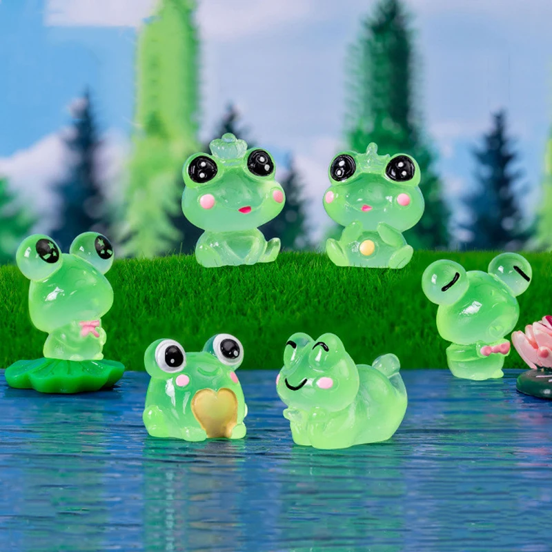 6PCS DIY decorative figurines Gift Luminous Frogs Fairy Garden Decoration Miniature Frog Figurines Glow At Night Home Decor