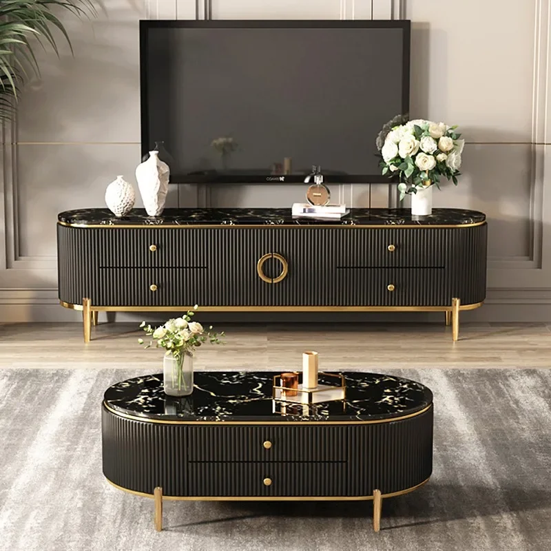 طاولة قهوة ذات بلاطة صخرية فاخرة وخفيفة وخزانة تلفزيون وغرفة معيشة وشقة صغيرة وحديثة وبسيطة للتخزين العالي #4