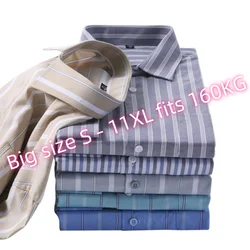 Fits 160KG 11XL 100 Cotton Long Sleeve Shirt for Men Shirt Long Sleeve Plus Size Oxford Plaid Stripe Men's Shirts Big and Tall