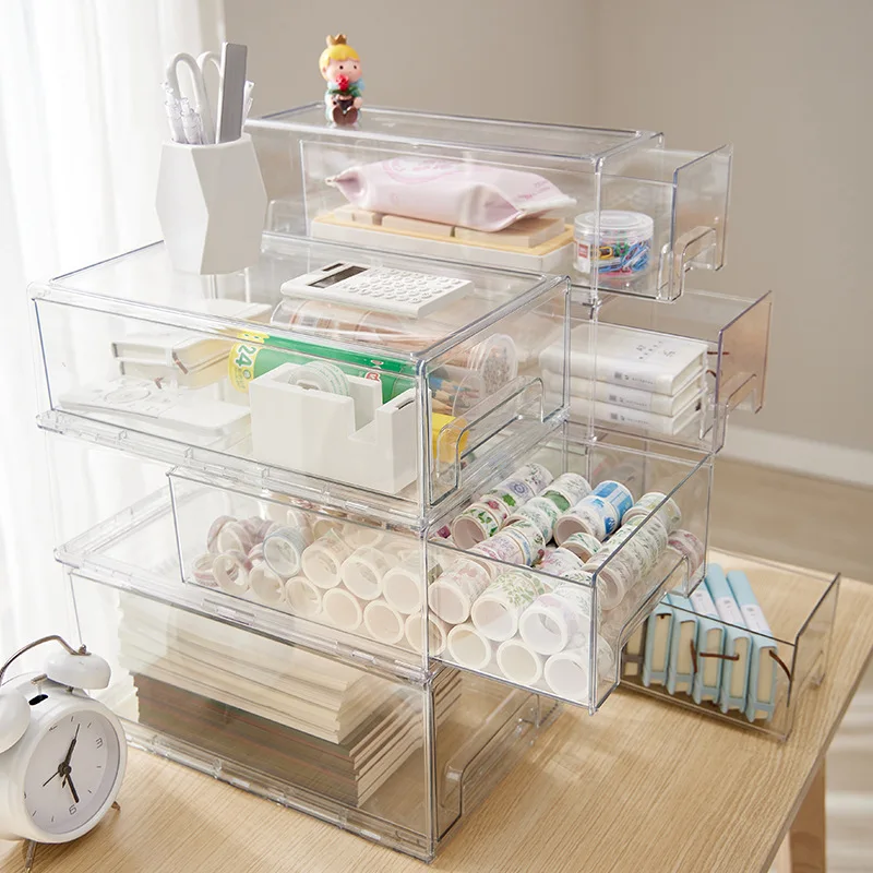 Imagem -04 - Empilhável Transparente Desktop Gaveta tipo Caixa de Armazenamento Mini Cosmetic Storage Organizer Sundrie Titular Home Office Storage Box Novo