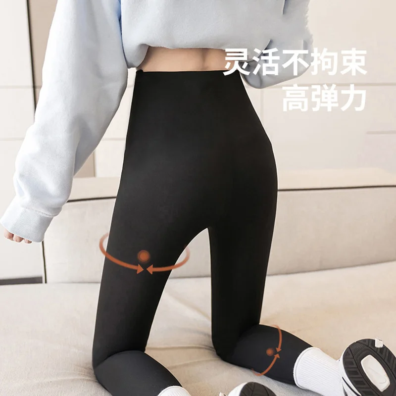 Size M-XXL Fit 40-80KG Women Shark Skin Leggings Cashmere Fleece Lining Winter Pants High Waist Hip Booty Lifting Slim Pants