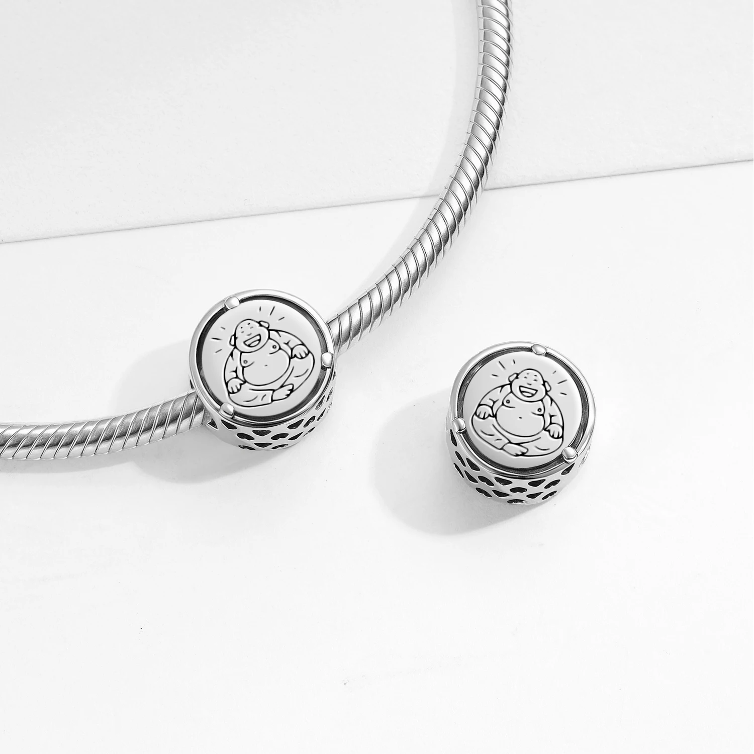 925 Sterling Silver Geomantic Omen Laughing Buddha Charm Fit Original Bracelet Diy Jewelry Accessories Family Bead