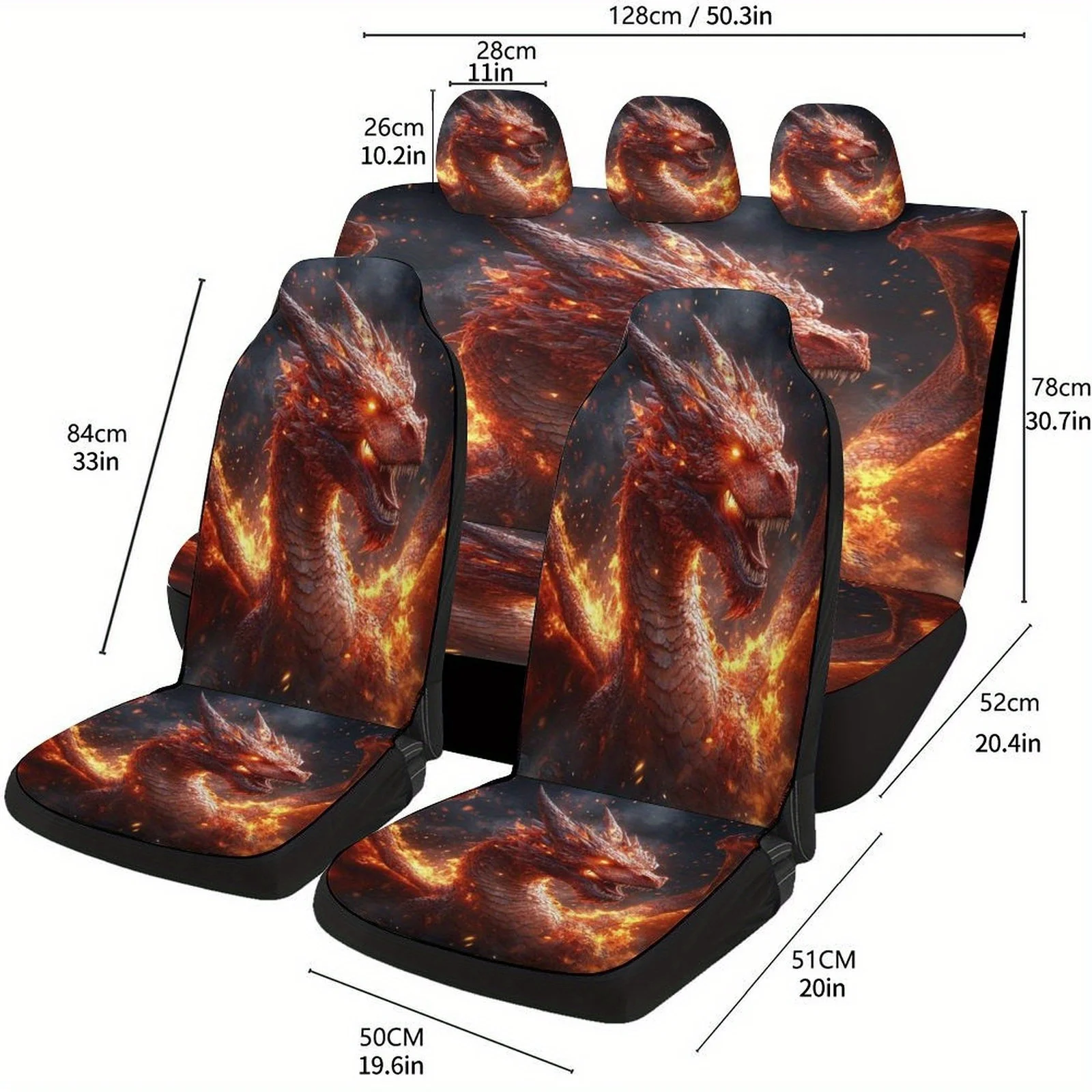 

Fire Dragon Roar Designed Car Seat Cover Set For Most Cars, Fashion Comfortable Car Seat Protector Covers Full Set, Universal Ca